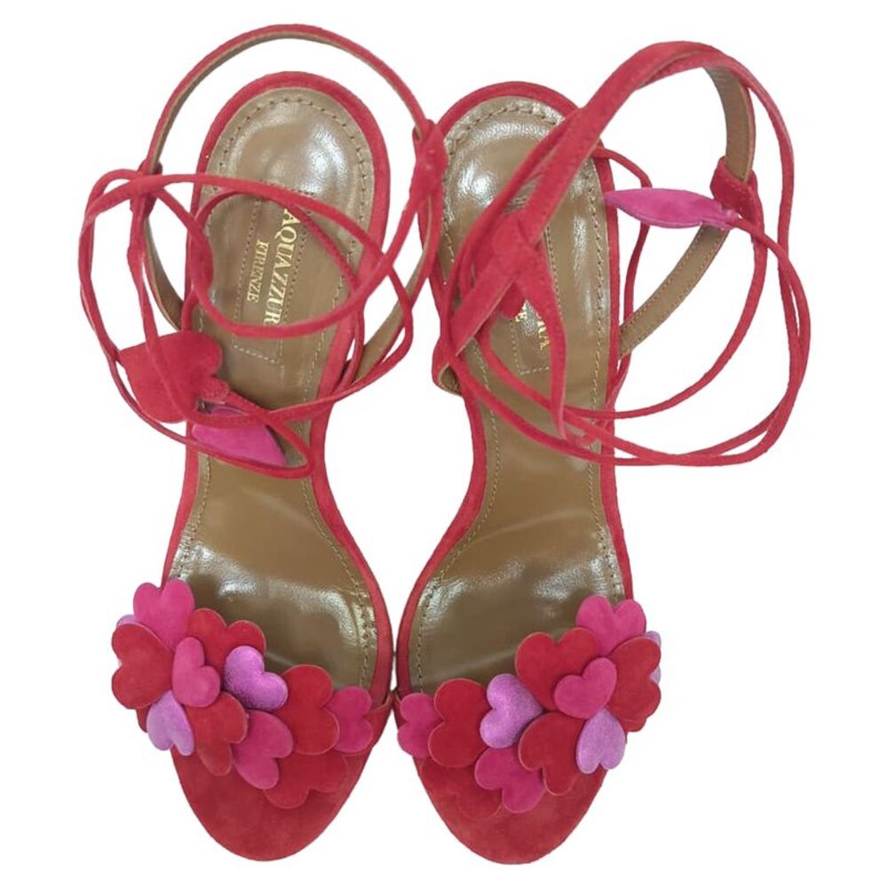Aquazzura Happy Hearts Strappy Sandals in Red Suede - Picture 5 of 12